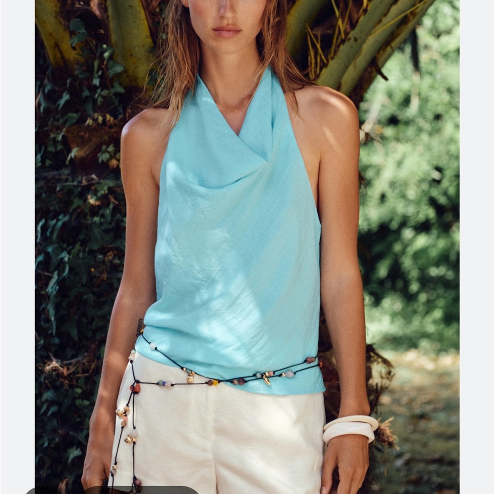 Zara flowy Blue Linen halter top